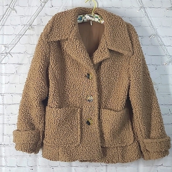 FREE PEOPLE So Soft Faux Shearling Sherpa Teddy Coat JACKET BROWN Womens Size M - Picture 3 of 17
